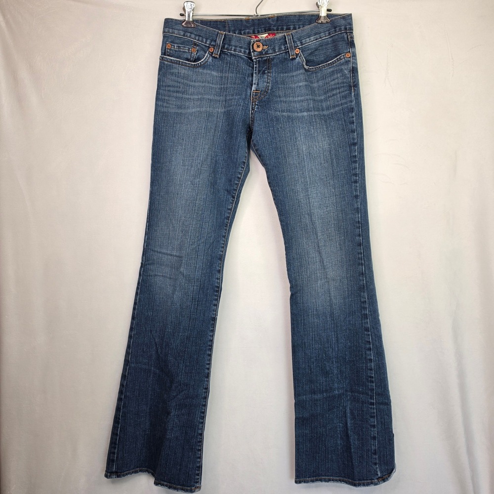 Lucky Brand Lil Aztec Jean Y2K Low Rise Wide Leg Flare Blue Denim Womens 12/31